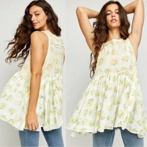 Free People Madison floral longline tank top size medium boho lightweight breezy